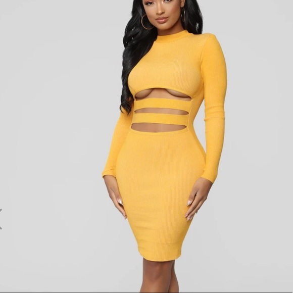 Fashion Nova Dresses & Skirts - Mustard ribbed cut out dress